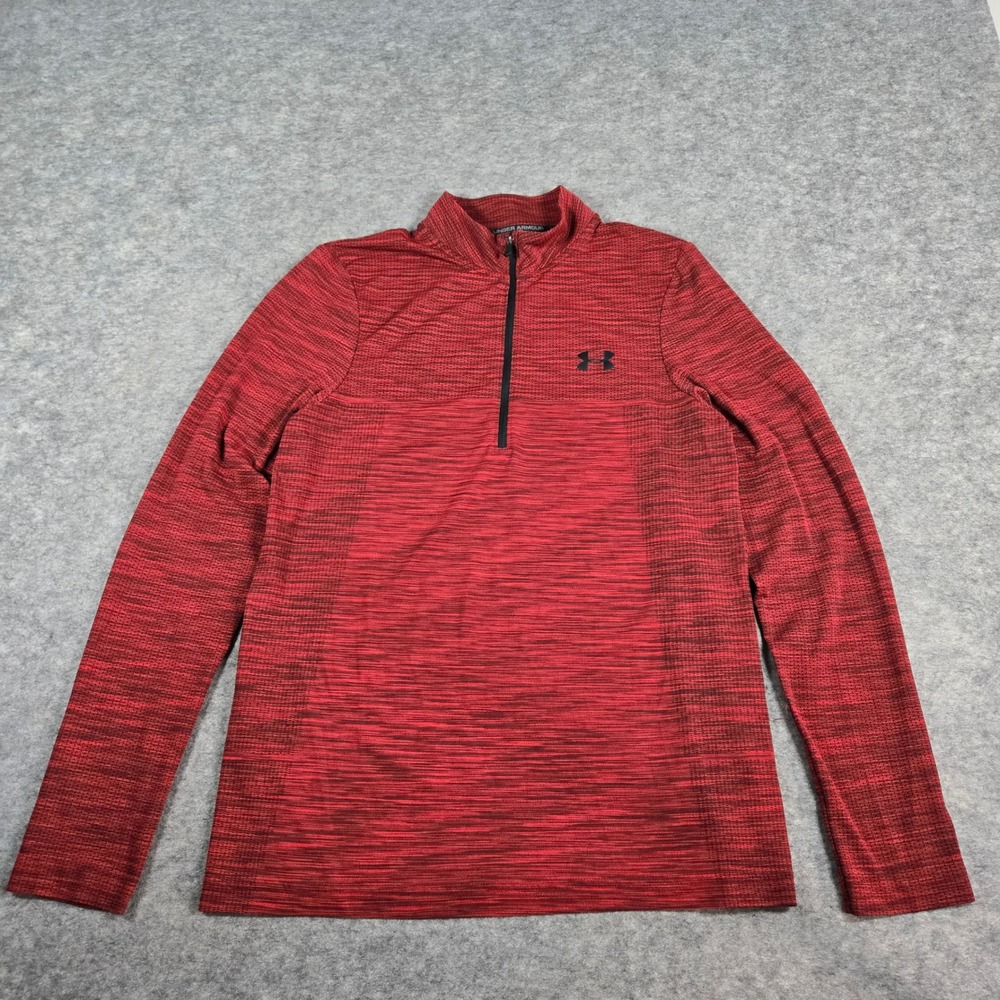 Under Armour Mens Red HeatGear Space Dye 1/4 Zip Pullover Shirt Medium